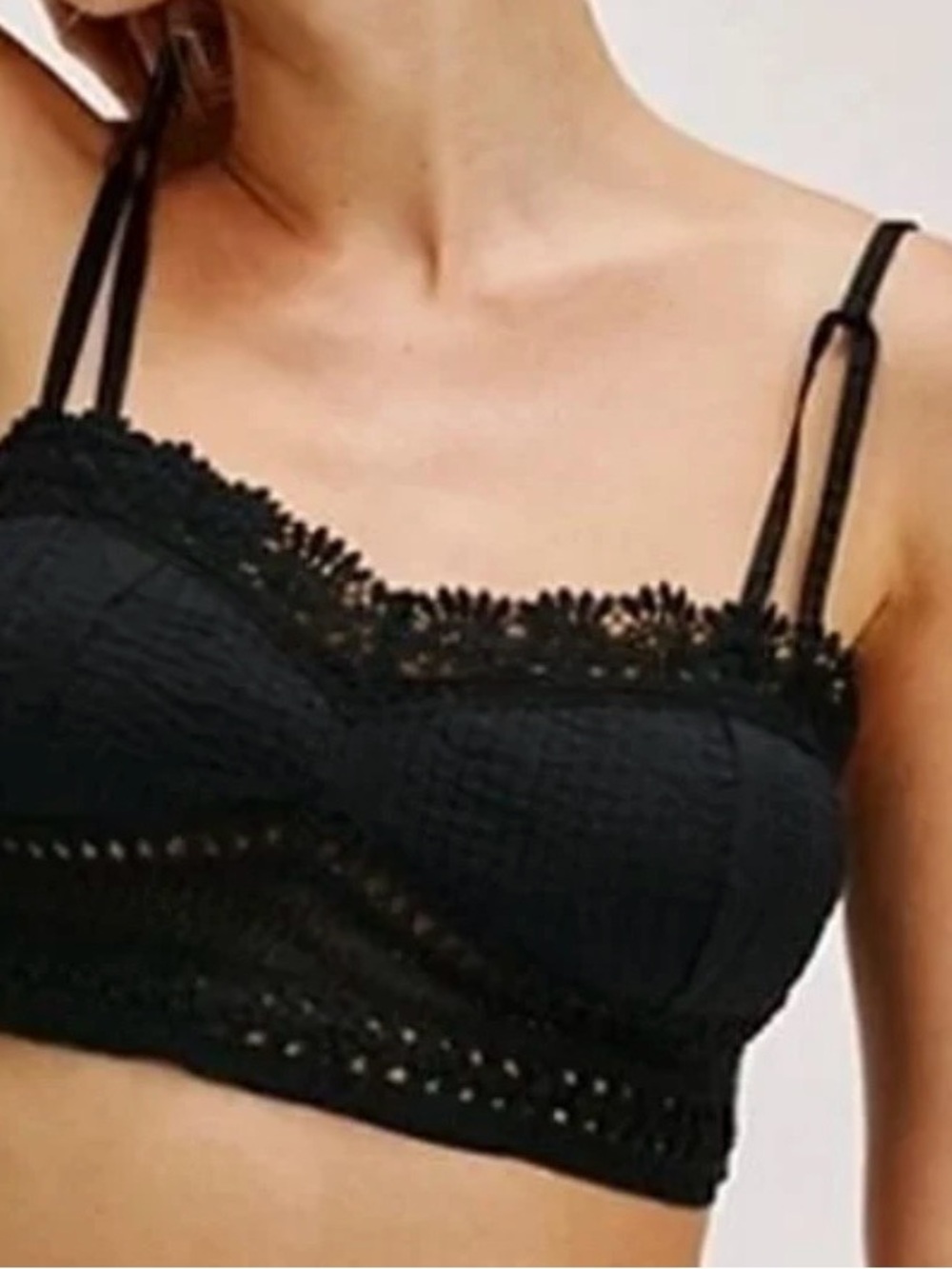 FREE PEOPLE Black Crochet Lace Bralette with Double Straps NWT